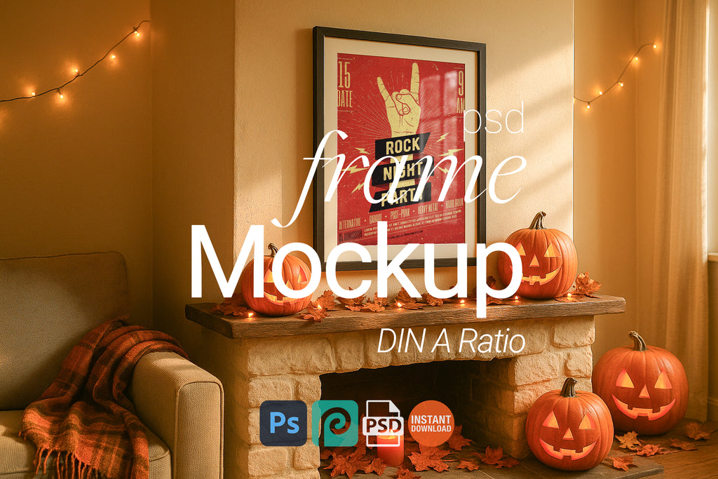 Halloween Single Frame Mockup Rustic Wall Art Digital Poster PSD Template