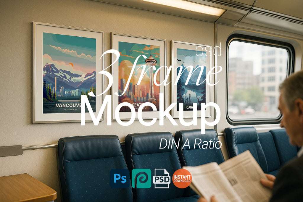 3 Minimalist White Frame Mockup PSD Wall Art Triple Set Urban Advertising Picture Display