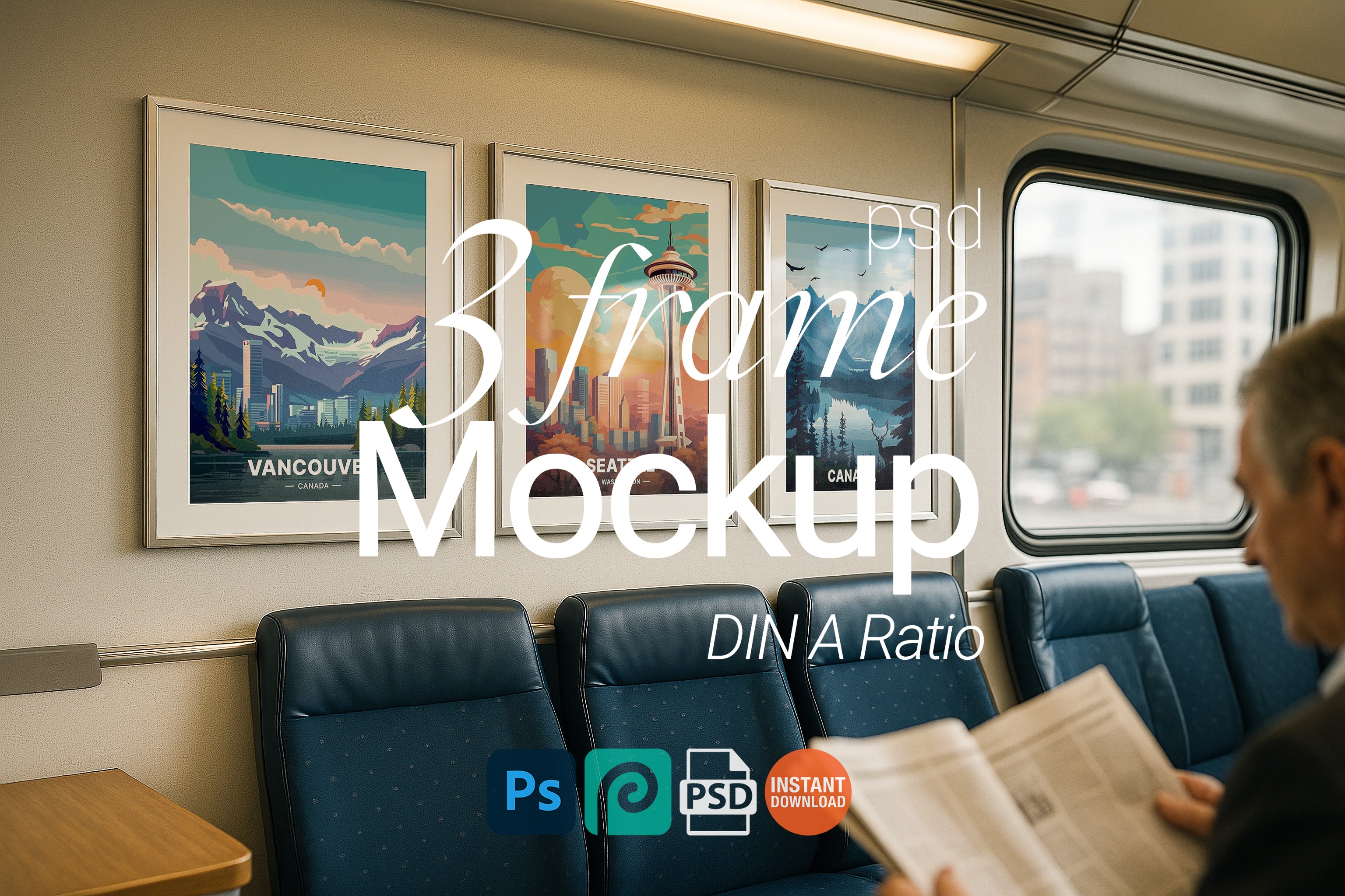 3 Minimalist White Frame Mockup PSD Wall Art Triple Set Urban Advertising Picture Display