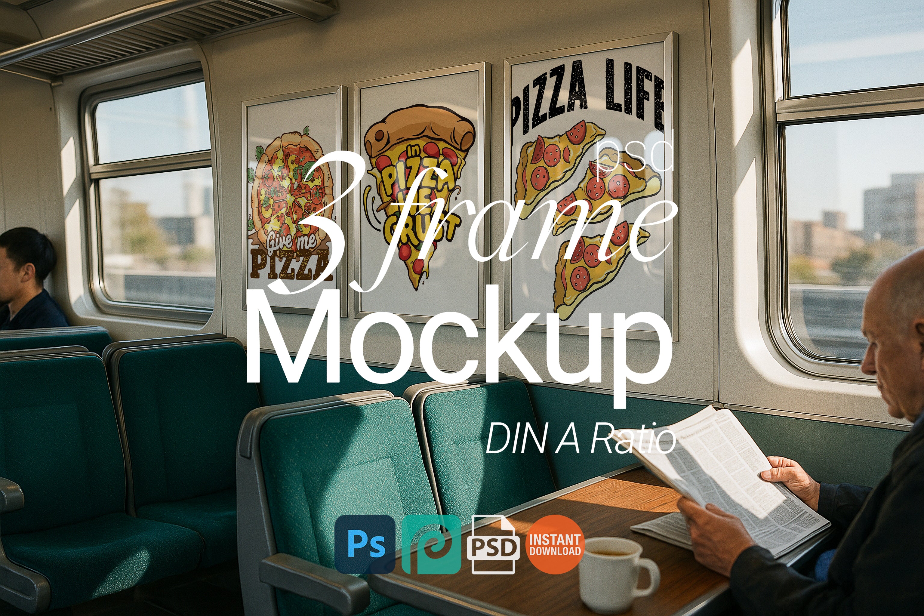 3 Poster Mockup Train Interior Triple Wall Art Display PSD Digital Print Download