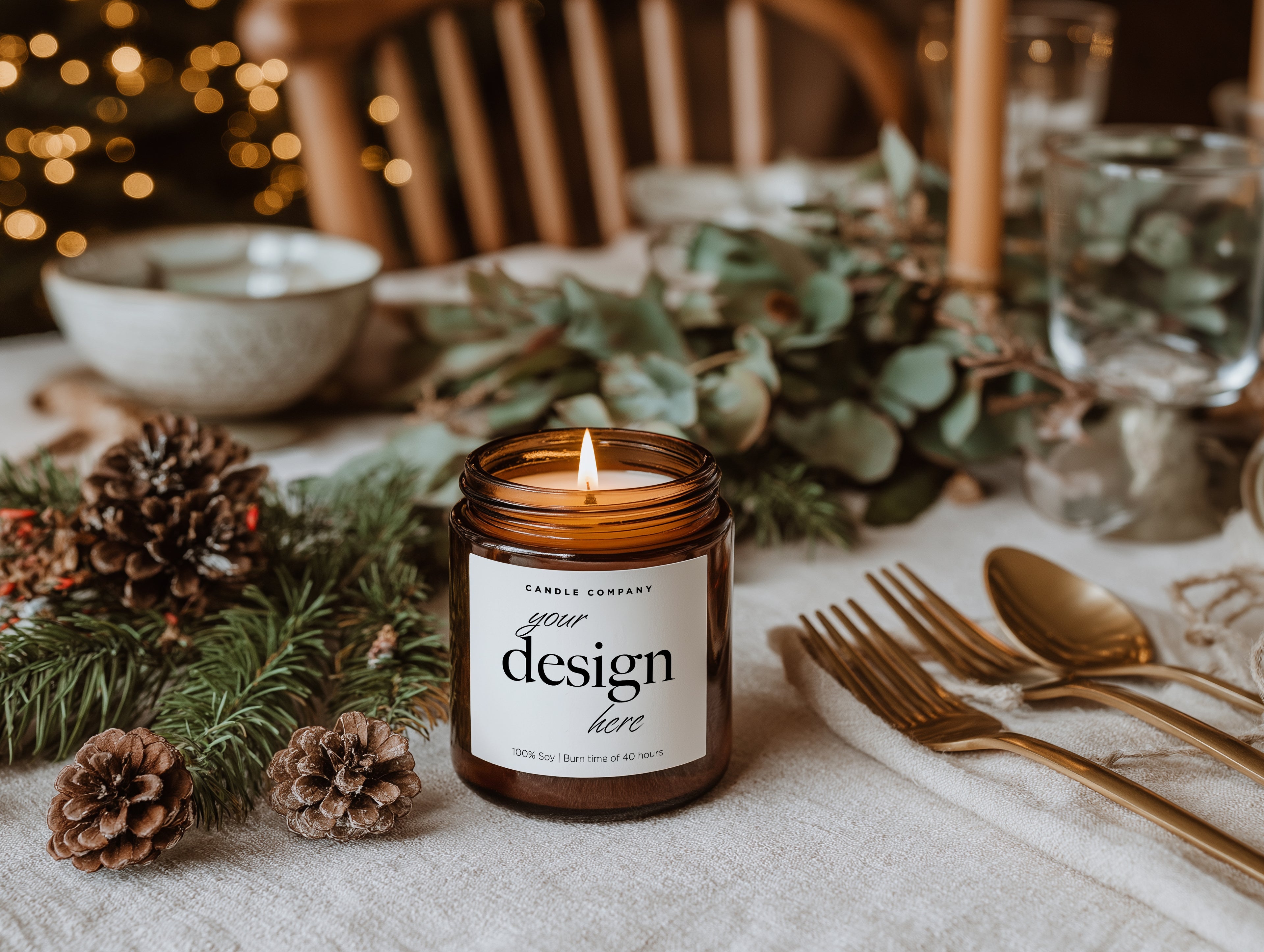 Cozy Amber Jar Candle Mockup PSD Smart Object Christmas Digital Template