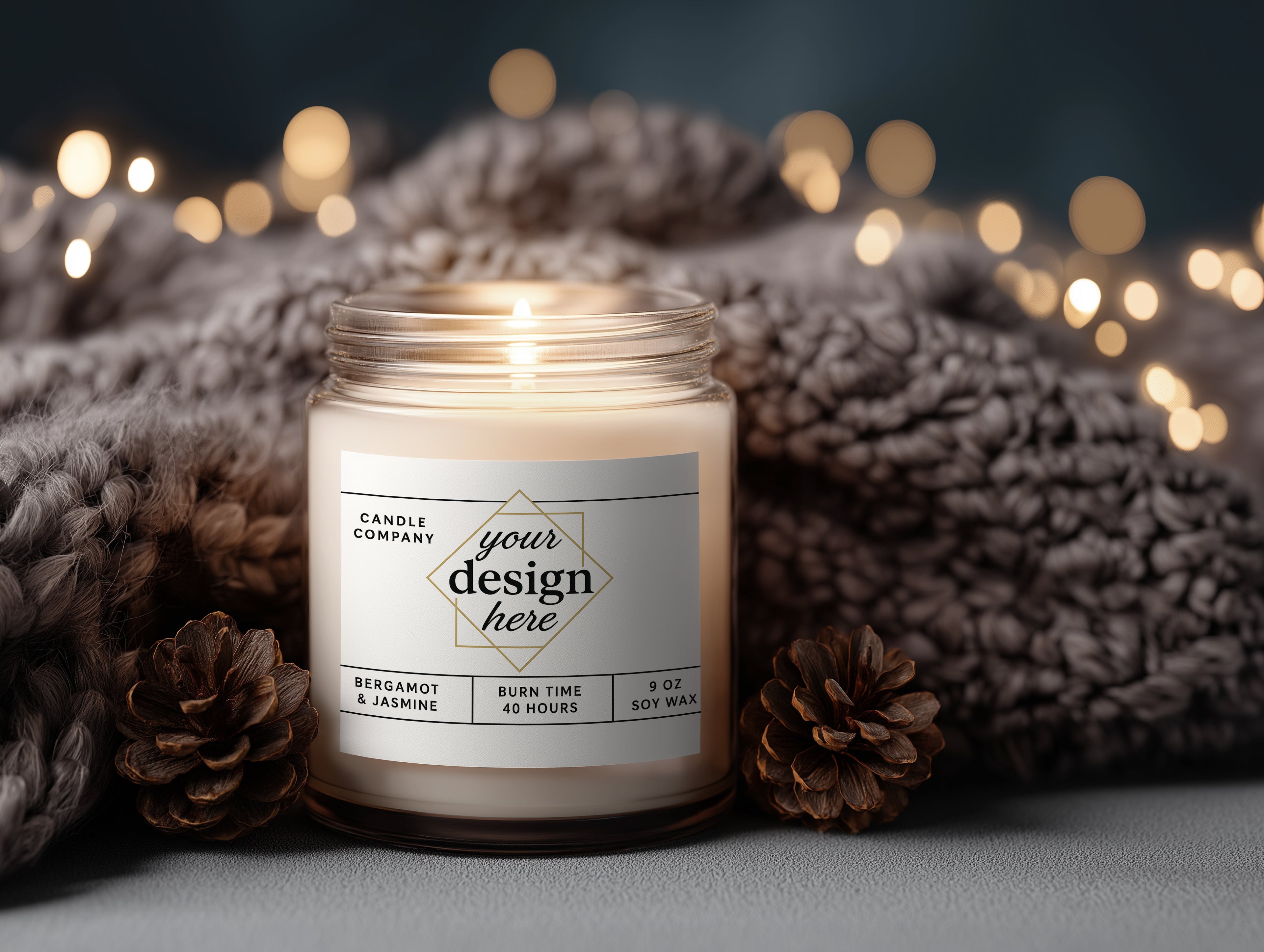 Luxurious Candle Mockup PSD Printify Clear Glass Label Template