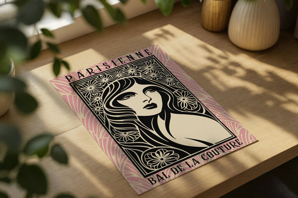 Poster mockup on wooden desk with flowers and books, A4 A3 print mockup PSD template for artwork, wall art, photography, graphic design and digital prints