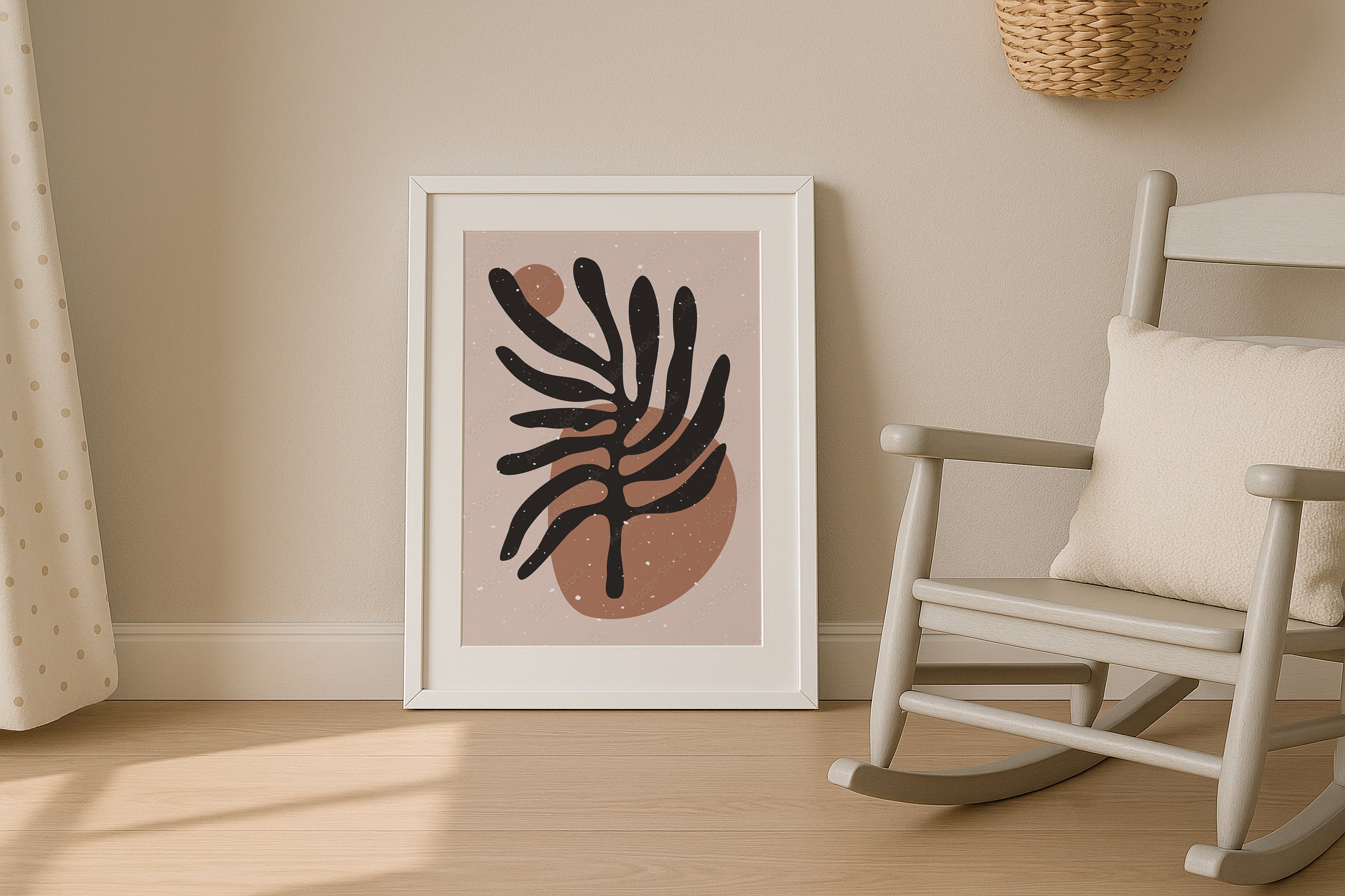 Single Frame Mockup White Minimal Scandinavian Wall Art Digital PSD Template