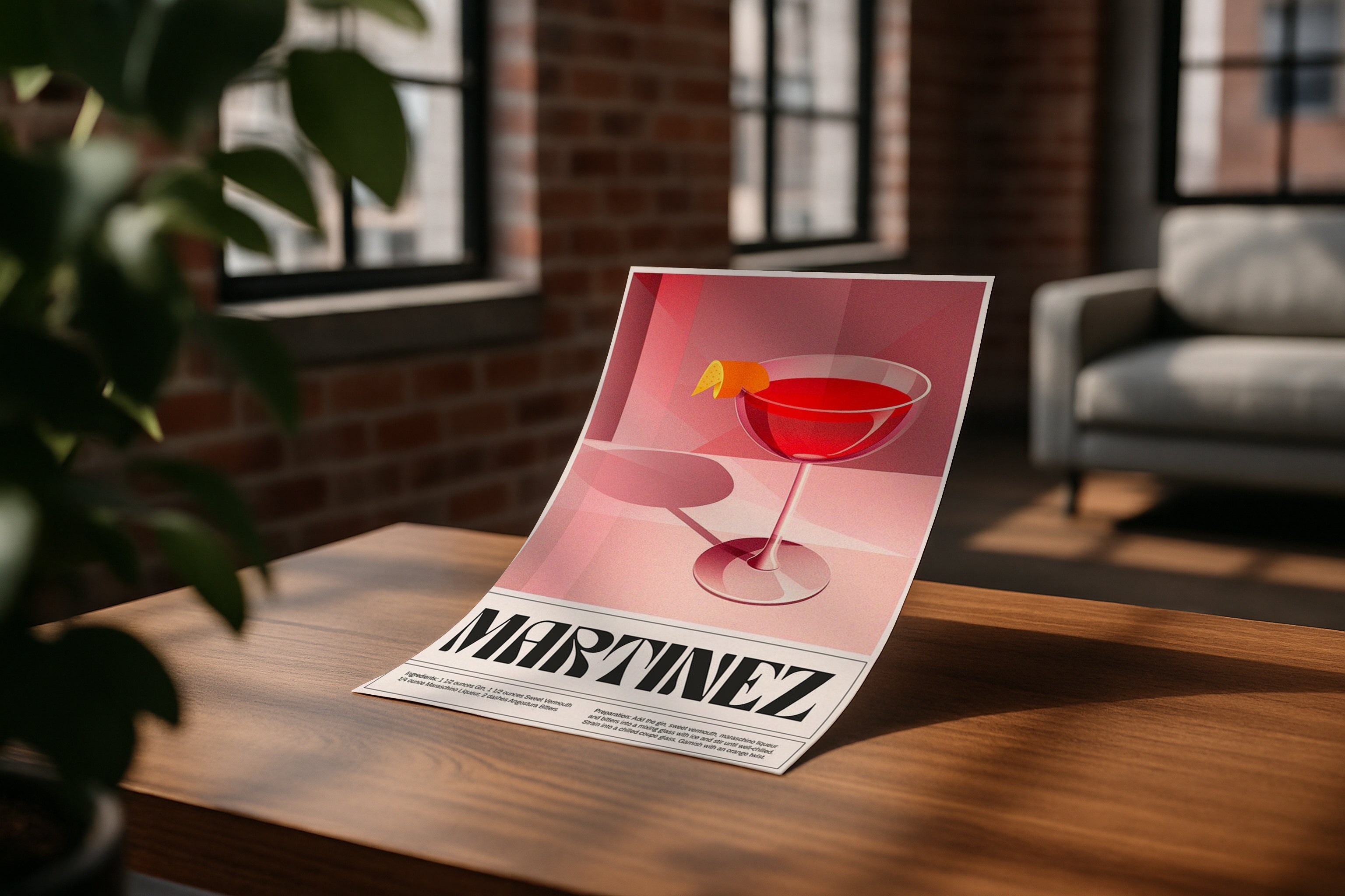 A3 A4 poster mockup on wooden table with sunlight in modern loft interior, PSD smart object for artwork, Etsy wall art, printable design showcase.