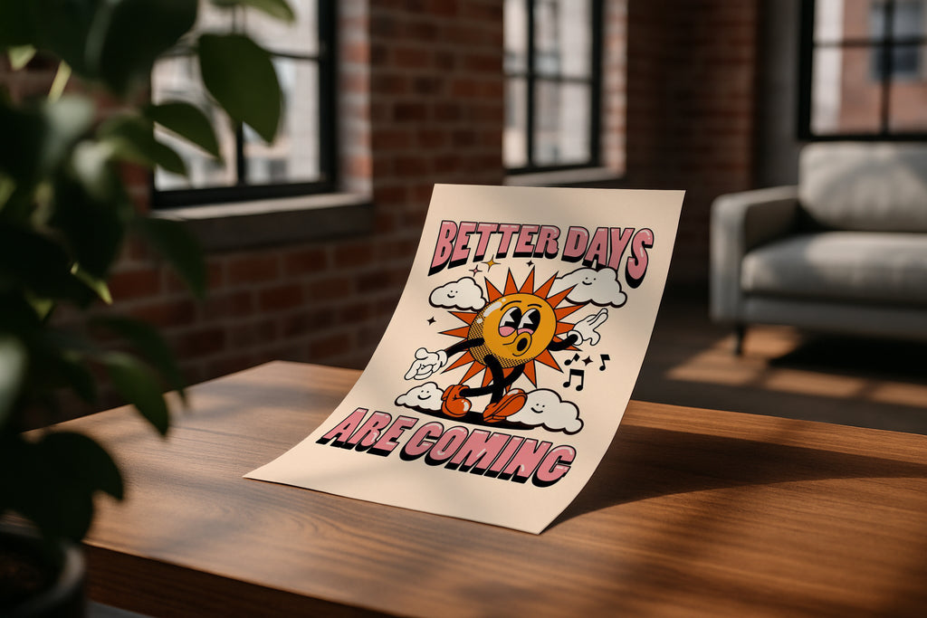 A3 A4 poster mockup on wooden table with sunlight in modern loft interior, PSD smart object for artwork, Etsy wall art, printable design showcase.