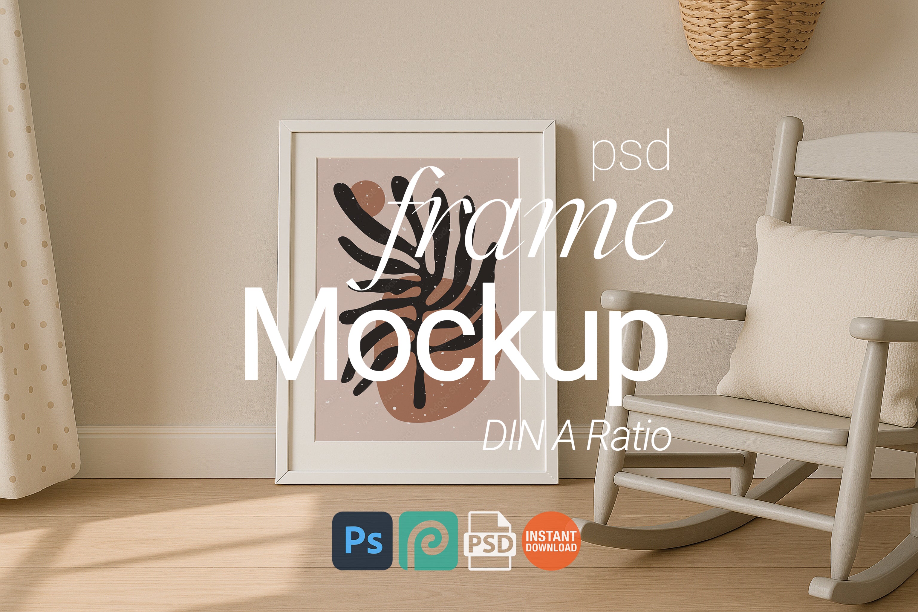 Single Frame Mockup White Minimal Scandinavian Wall Art Digital PSD Template