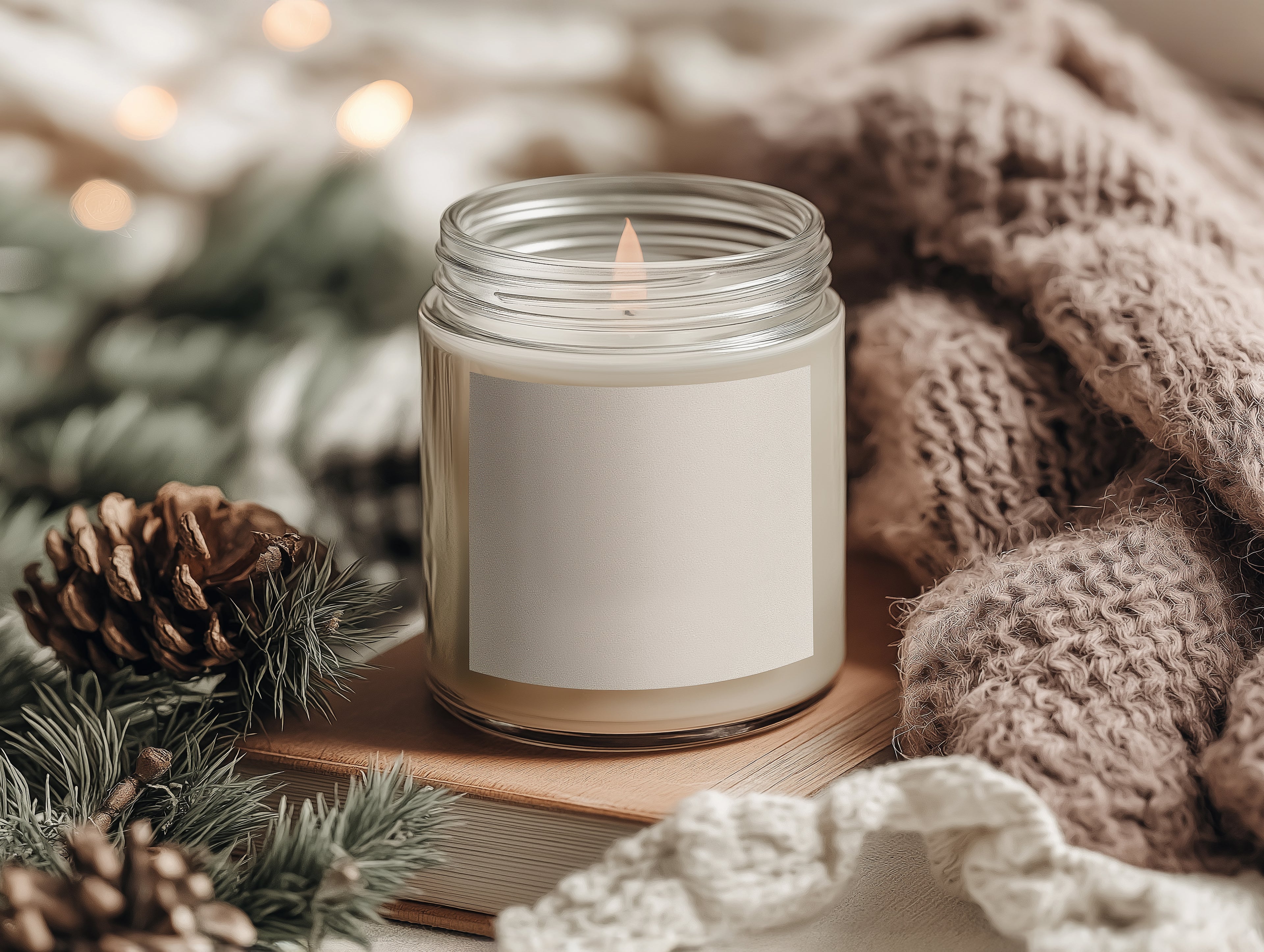 Cozy 9oz Clear Jar Candle Mockup PSD Printify Label Template