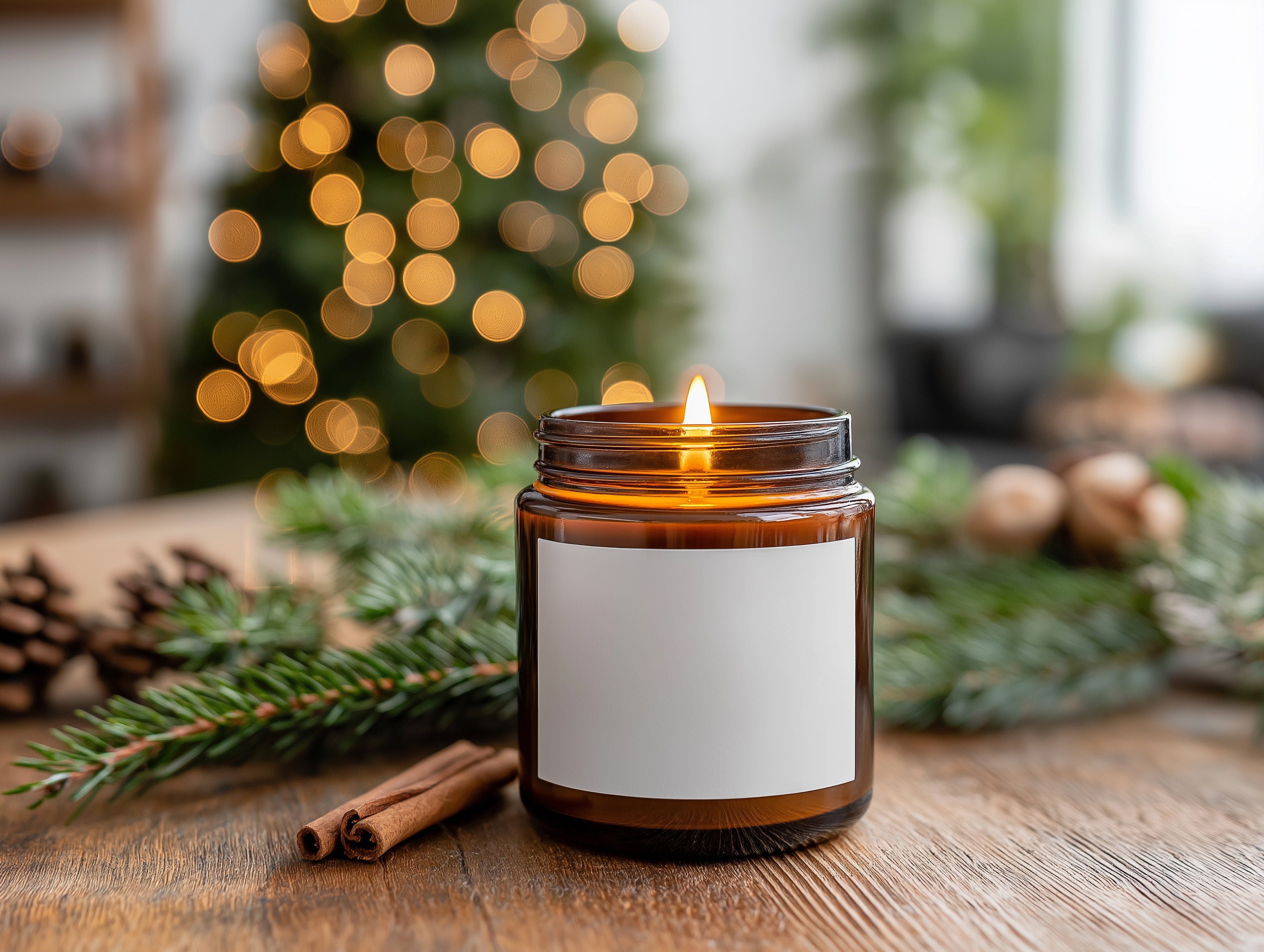 Christmas Amber Jar Candle Mockup PSD