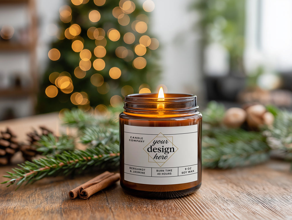 Christmas Amber Jar Candle Mockup PSD