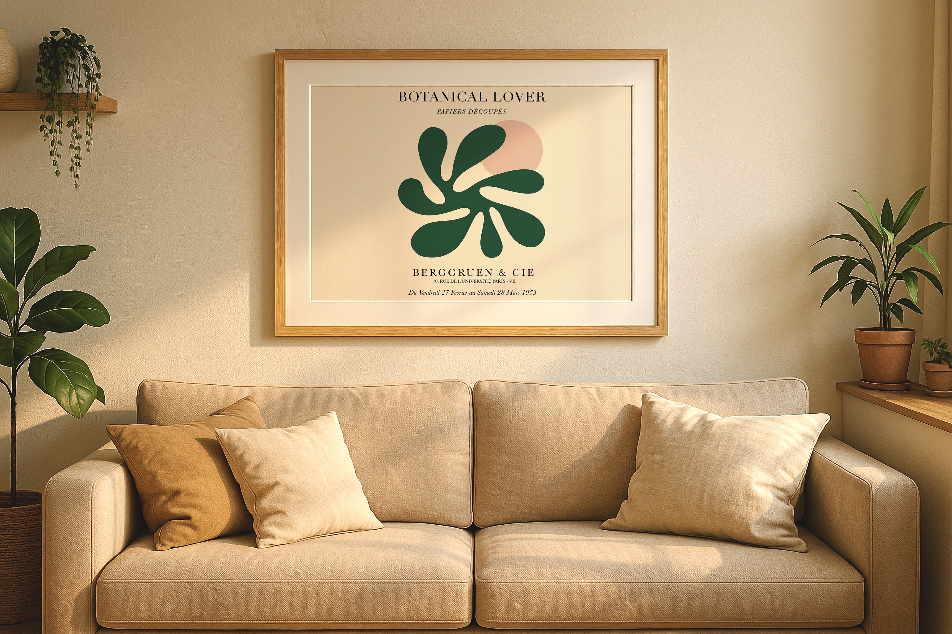 Horizontal Wooden Frame Mockup Boho Wall Art Digital Print PSD