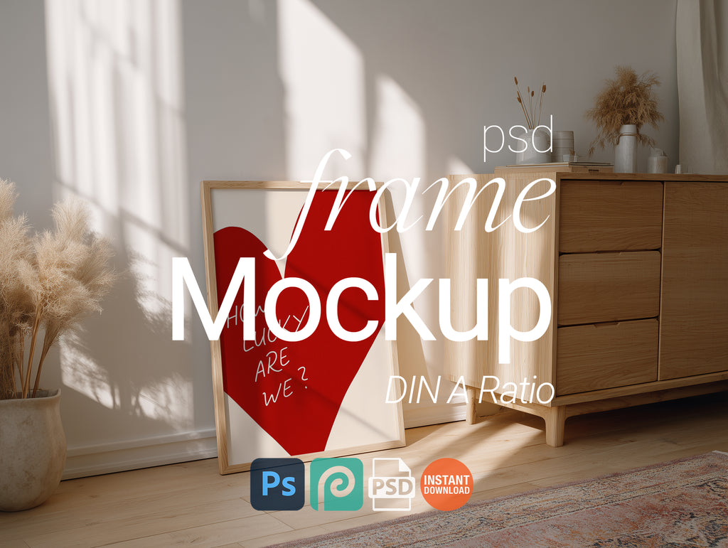 Vertical Wooden Frame Mockup PSD: Cozy Boho Style Wall Art Poster Template Download