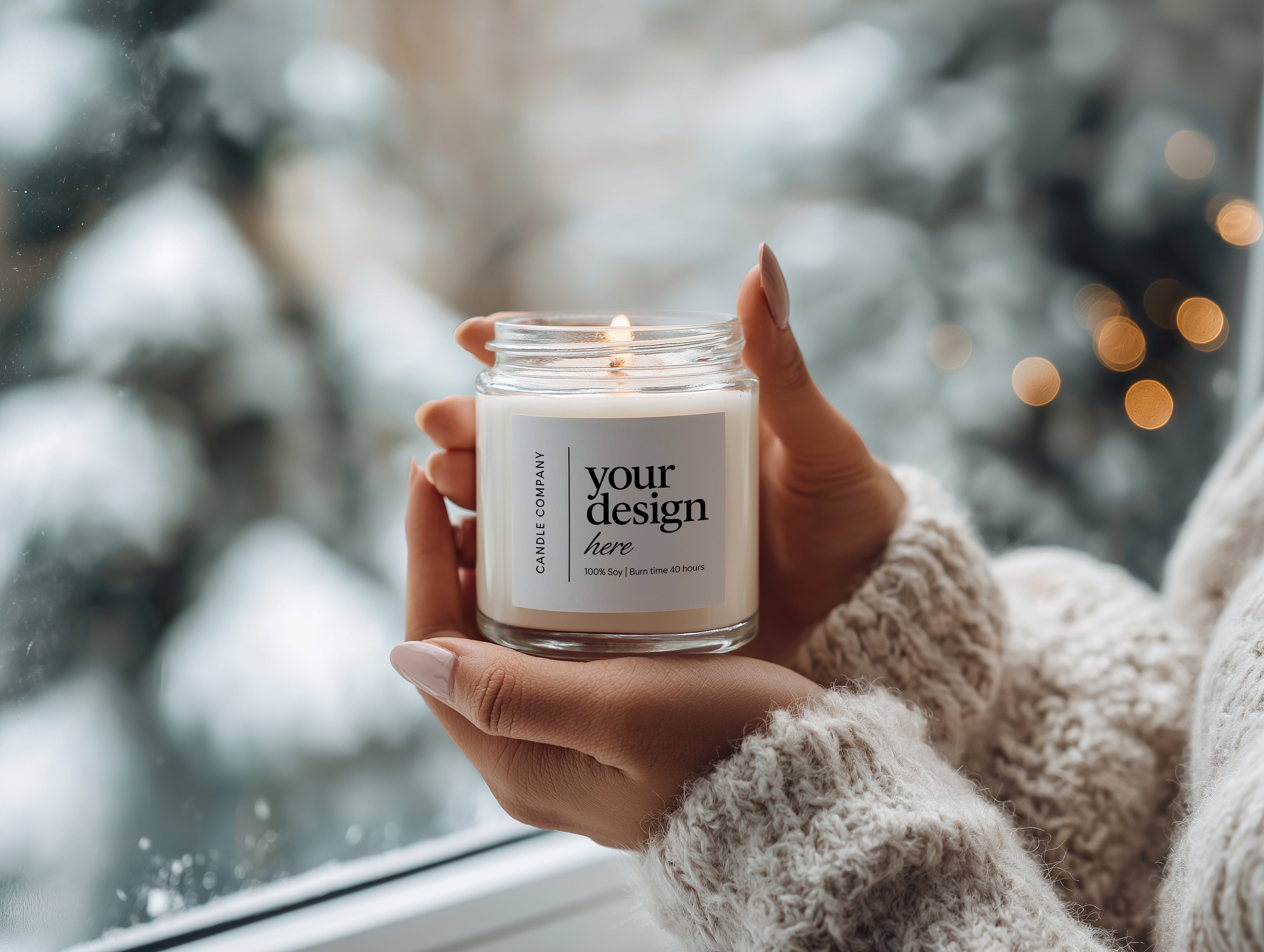 Christmas Candle Mockup PSD Clear Jar Printify Label Template