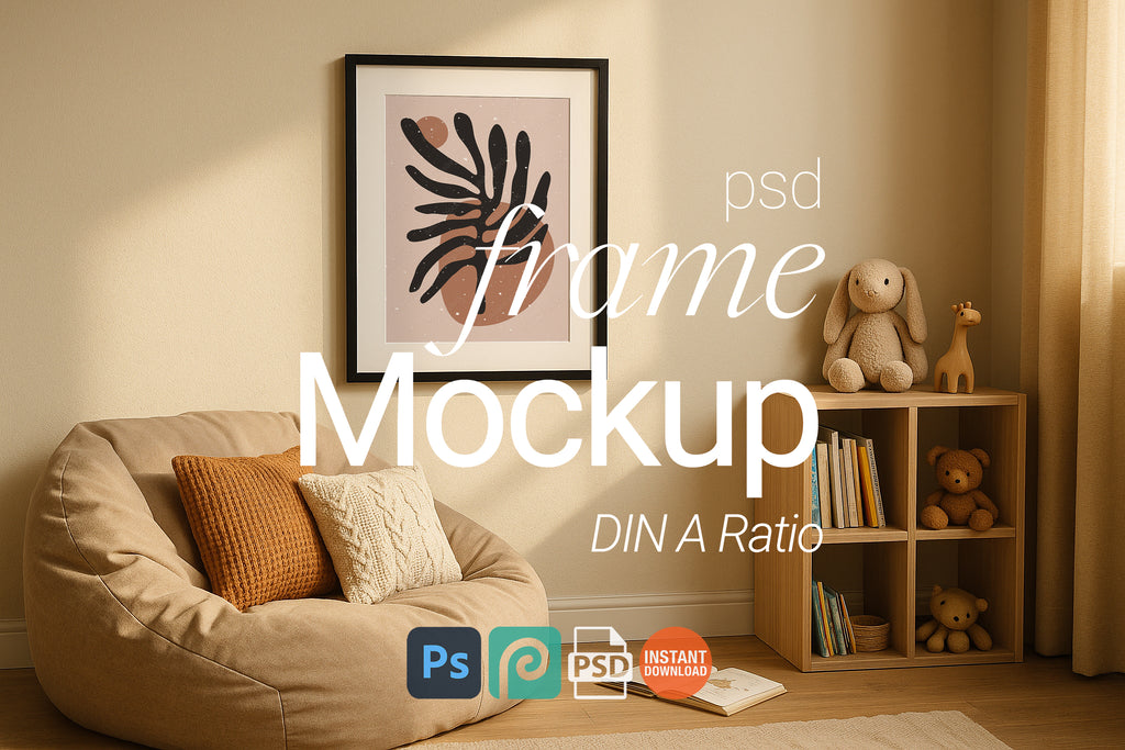 Single Black Frame Mockup Boho Nursery Wall Art Kids Room Poster Digital PSD Download