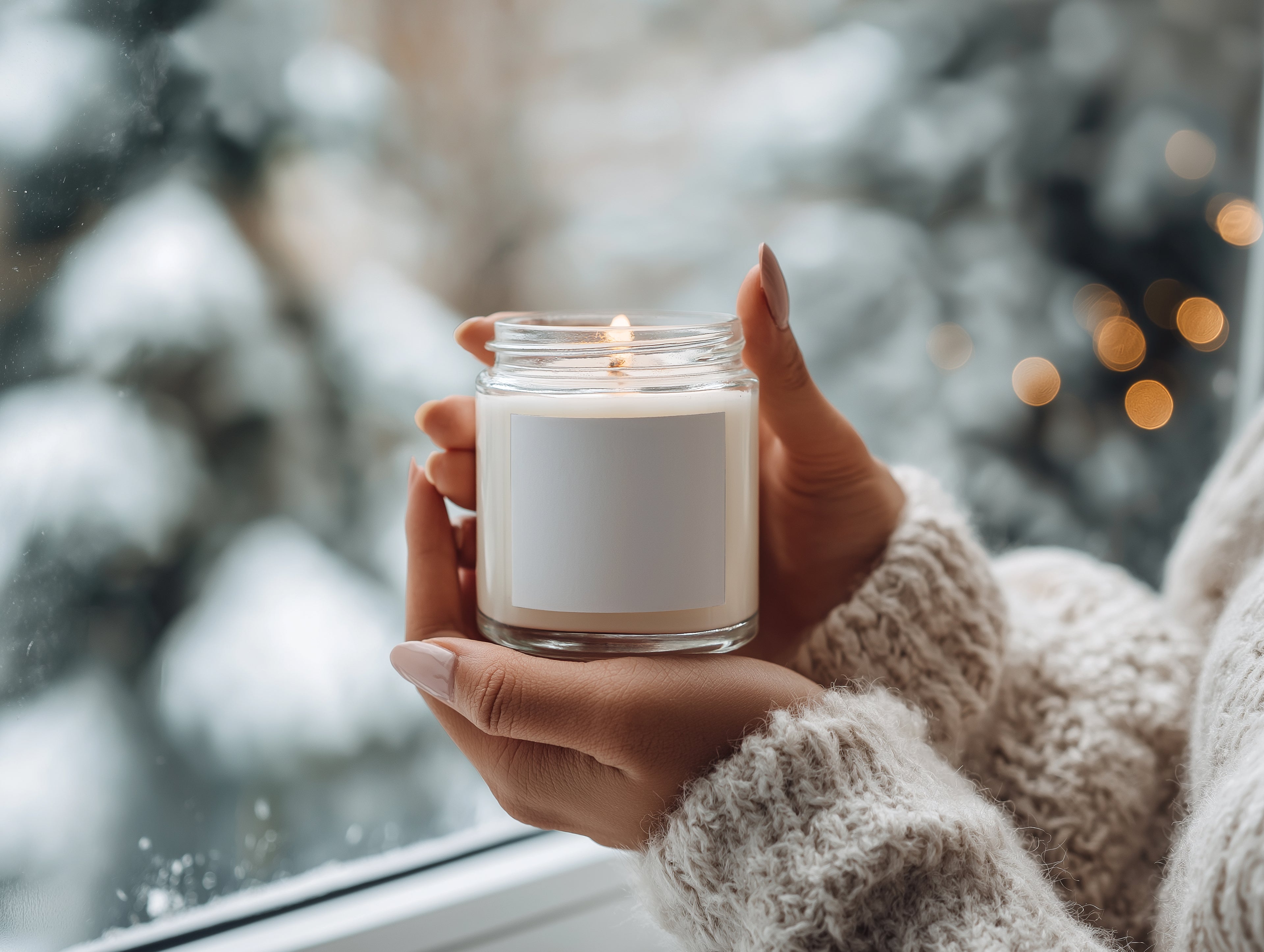 Christmas Candle Mockup PSD Clear Jar Printify Label Template