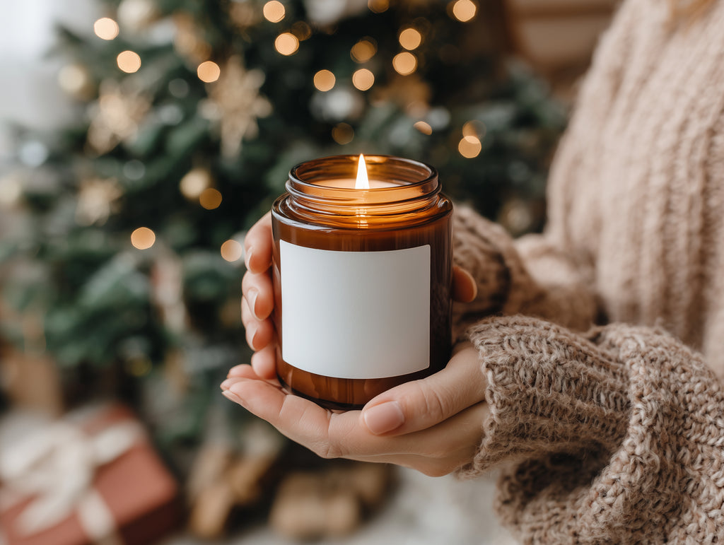 Cozy Amber Jar Candle Mockup PSD Smart Object Digital Template Download Print on Demand