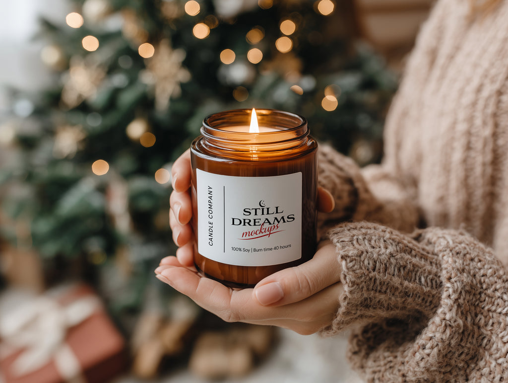 Cozy Amber Jar Candle Mockup PSD Smart Object Digital Template Download Print on Demand
