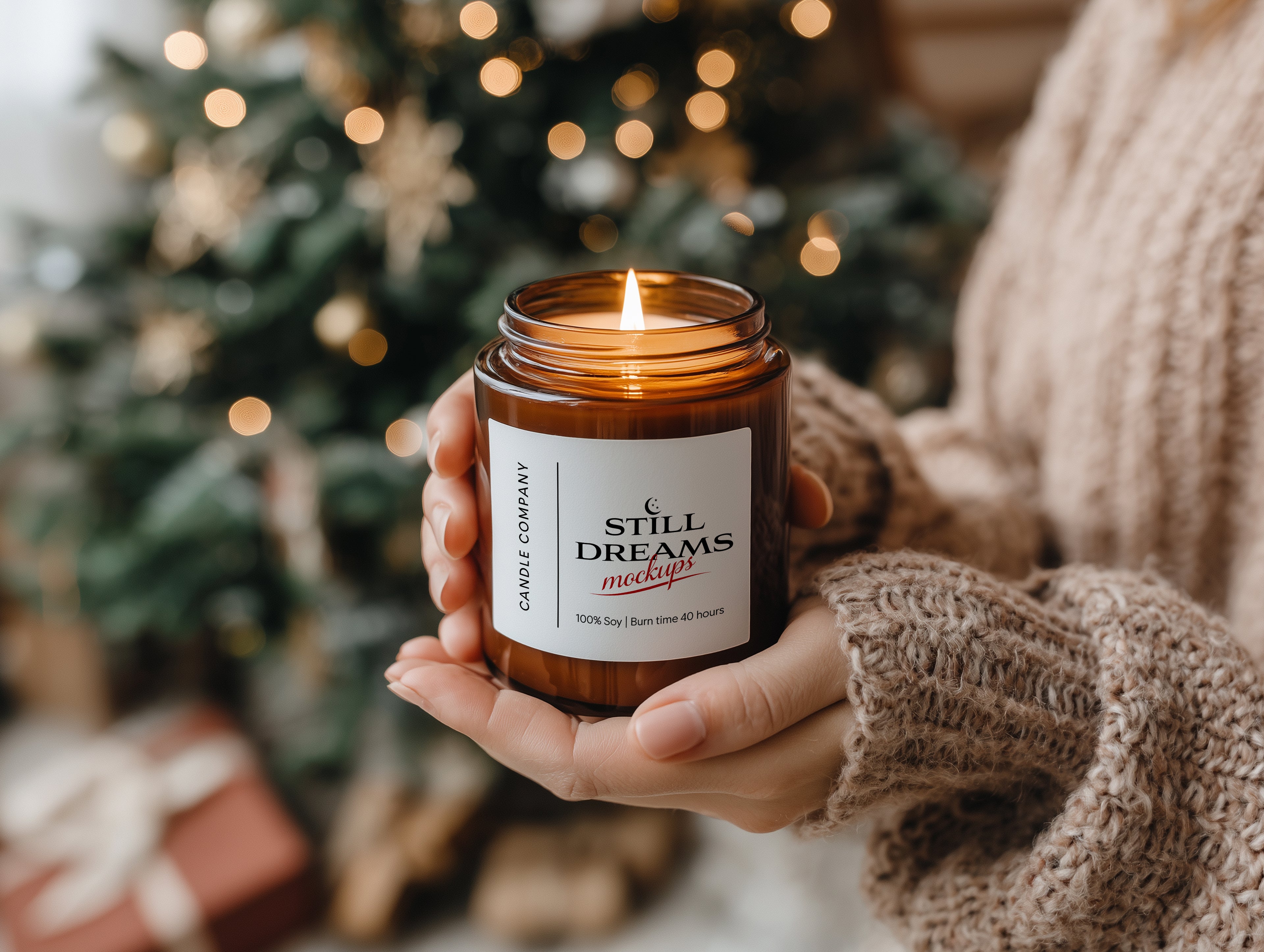 Cozy Amber Jar Candle Mockup PSD Smart Object Digital Template Download Print on Demand