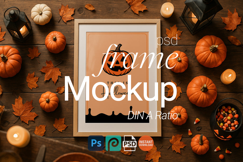 Halloween Single Wooden Frame Mockup Rustic Wall Art Digital PSD Template