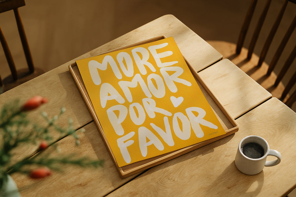 Vertical DIN Ratio poster mockup styled on wooden table with coffee cup, PSD template for Etsy wall art.