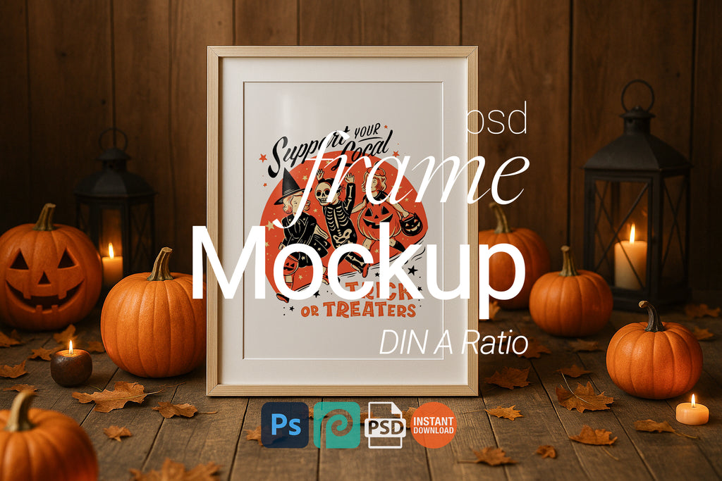 Single Wooden Frame Mockup Halloween Digital Wall Art PSD Template