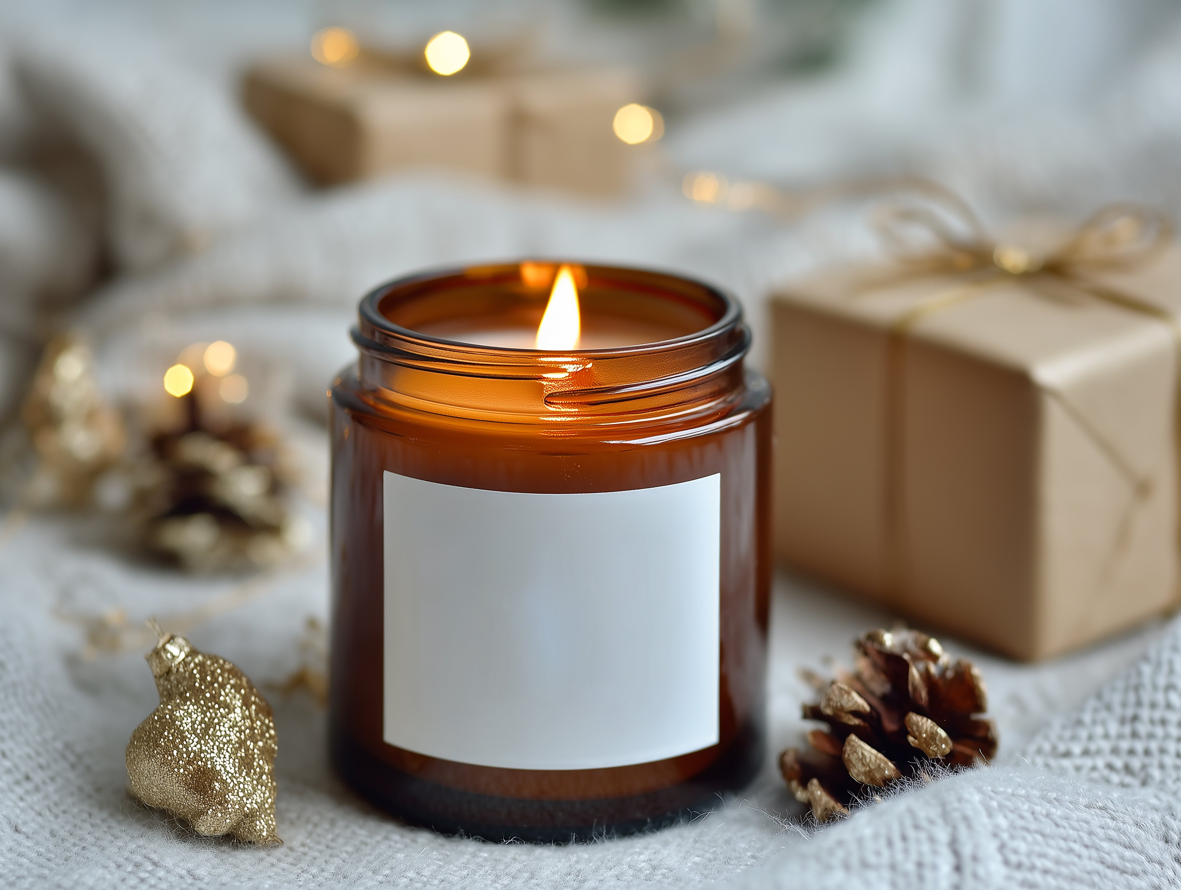 Christmas 9oz Amber Jar Candle Mockup PSD Digital Print on Demand Template