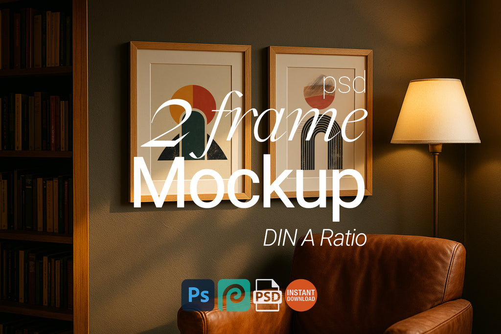 2 Frame Mockup Double Poster Display Wooden Wall Art PSD Digital Download