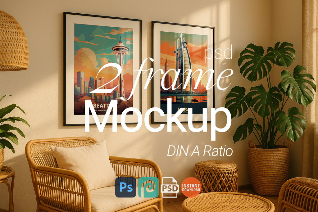 Double Boho Frame Mockup PSD Bundle – Wall Art Smart Object Templates