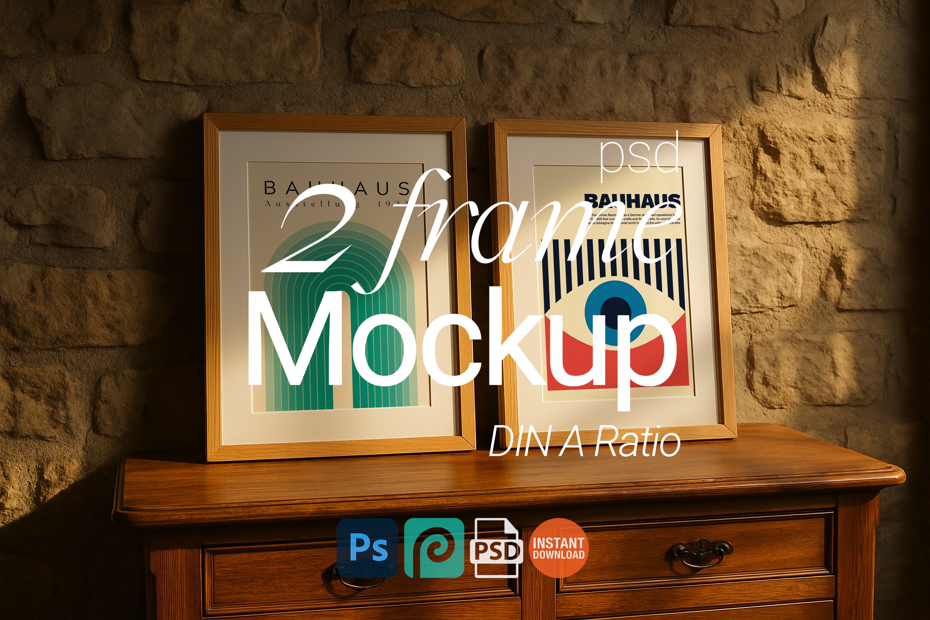 2 Wooden Frame Mockup Poster Display Rustic Wall Art PSD Digital Download