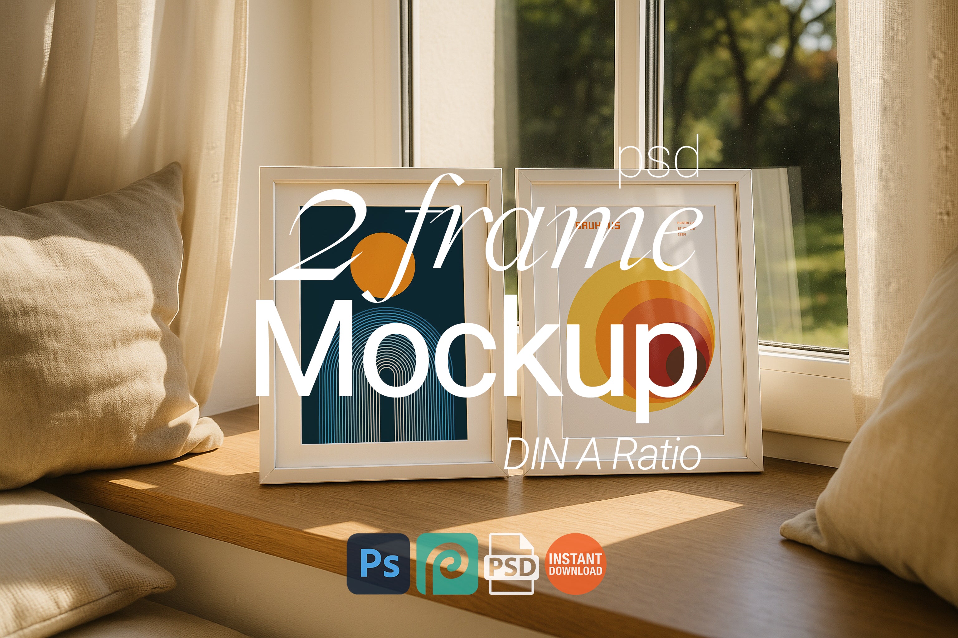 2 White Frame Mockup Boho Interior Poster Display Wall Art PSD Digital Download