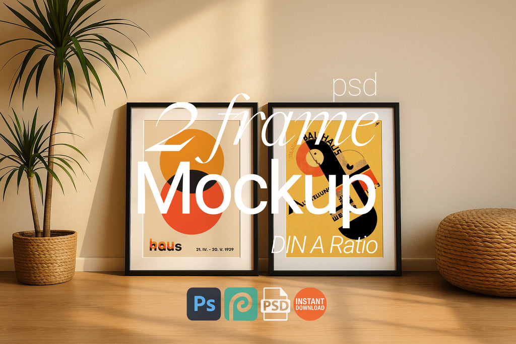 2 Frame Mockup Boho Interior Poster Display Black Wall Art PSD Digital Download