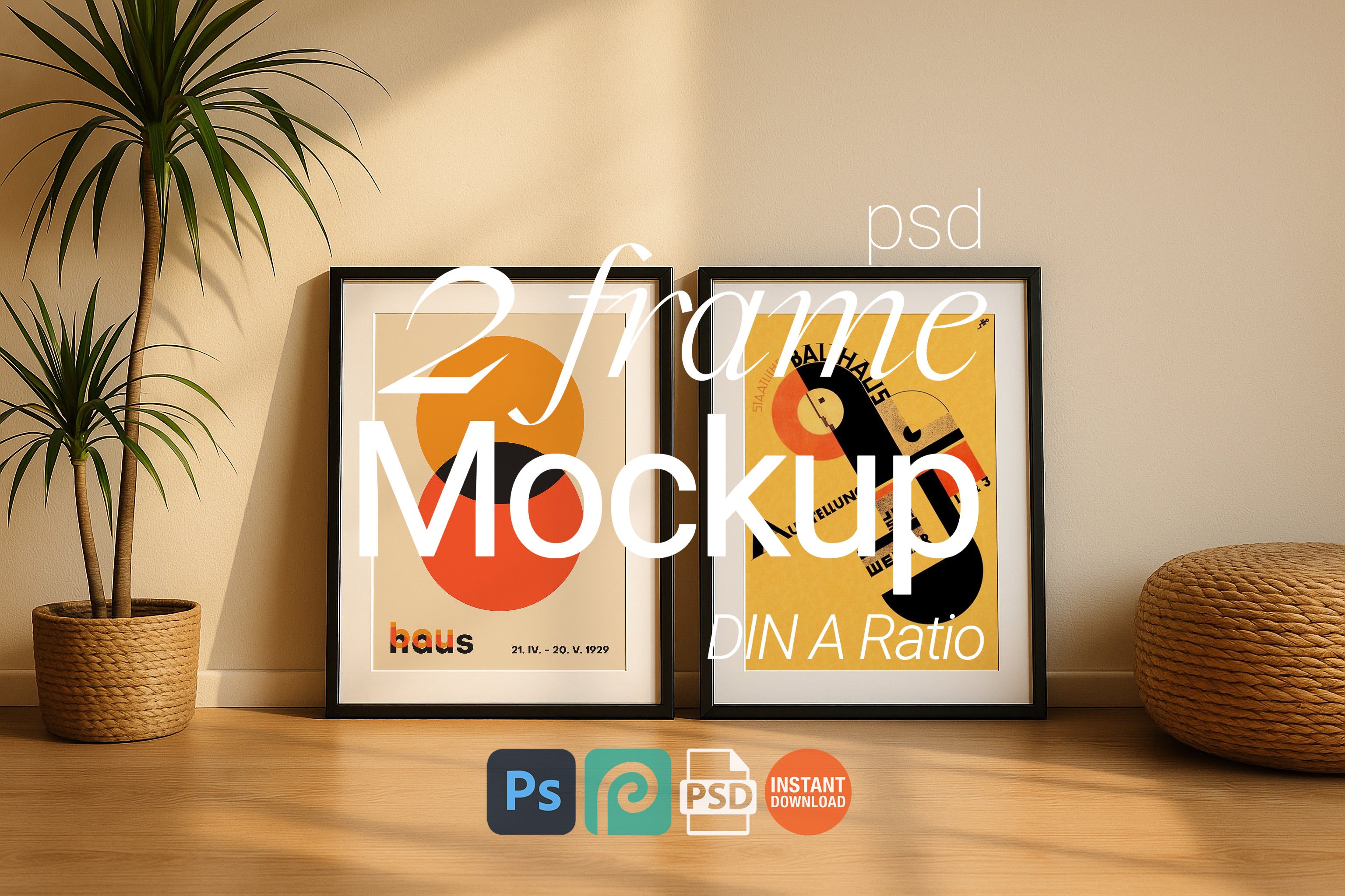 2 Frame Mockup Boho Interior Poster Display Black Wall Art PSD Digital Download