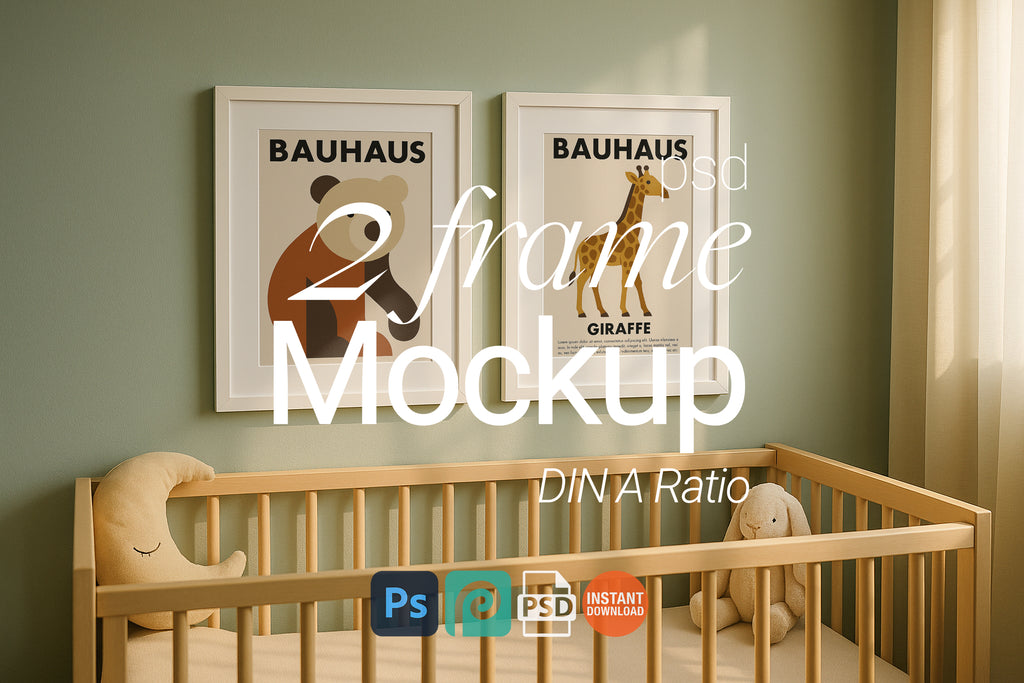 2 Frame Mockup Double Poster Display Nursery White Wall Art PSD Digital Download