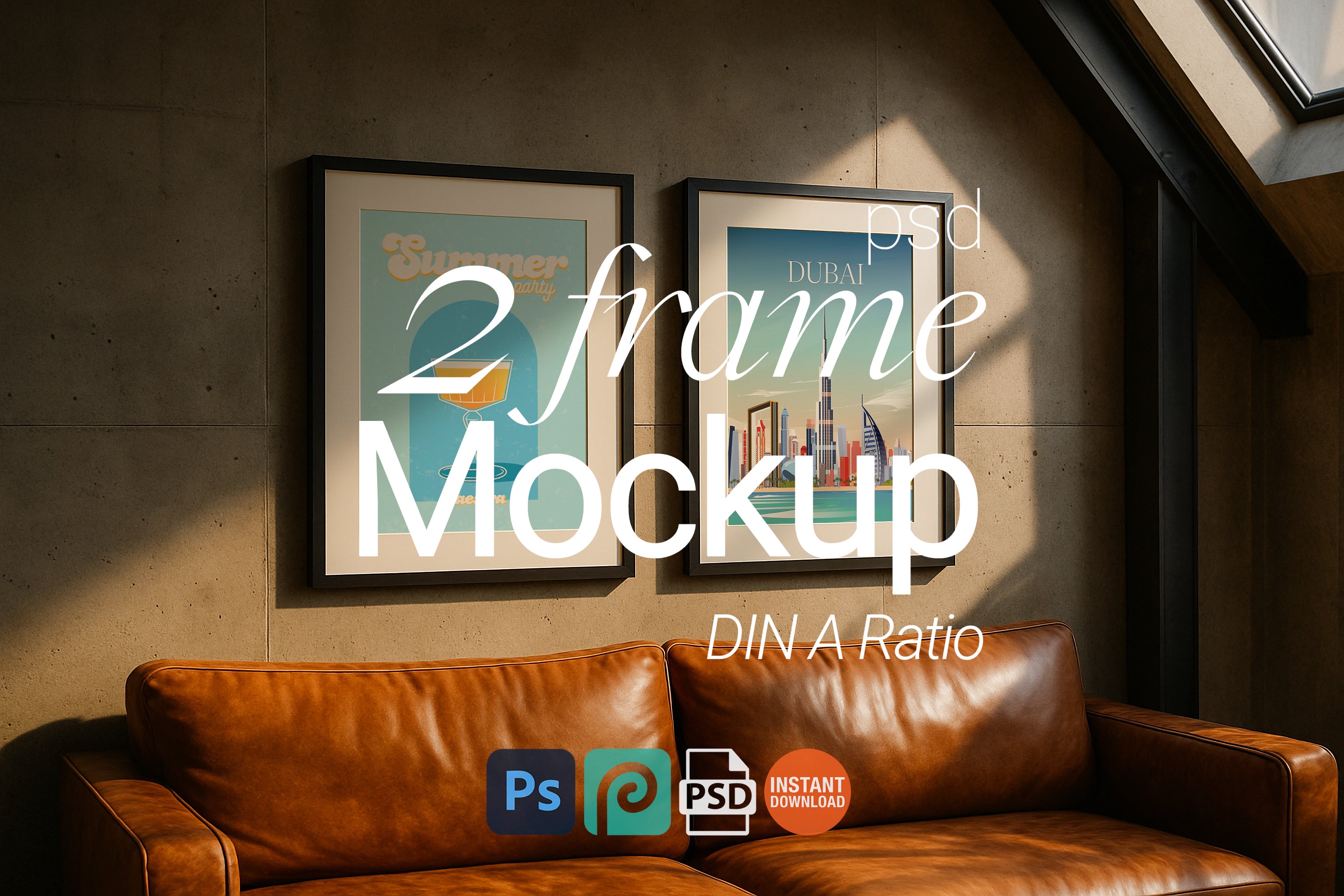 Double Poster Frame Mockup PSD Bundle for Wall Art