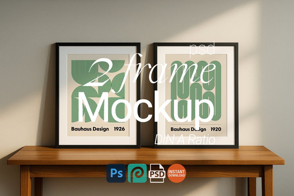 2 Black Frame Mockup Modern Interior Poster Display Wall Art PSD