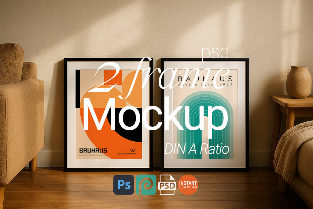 2 Frame Mockup Double Poster Display Black Wall Art Minimal Interior PSD Download