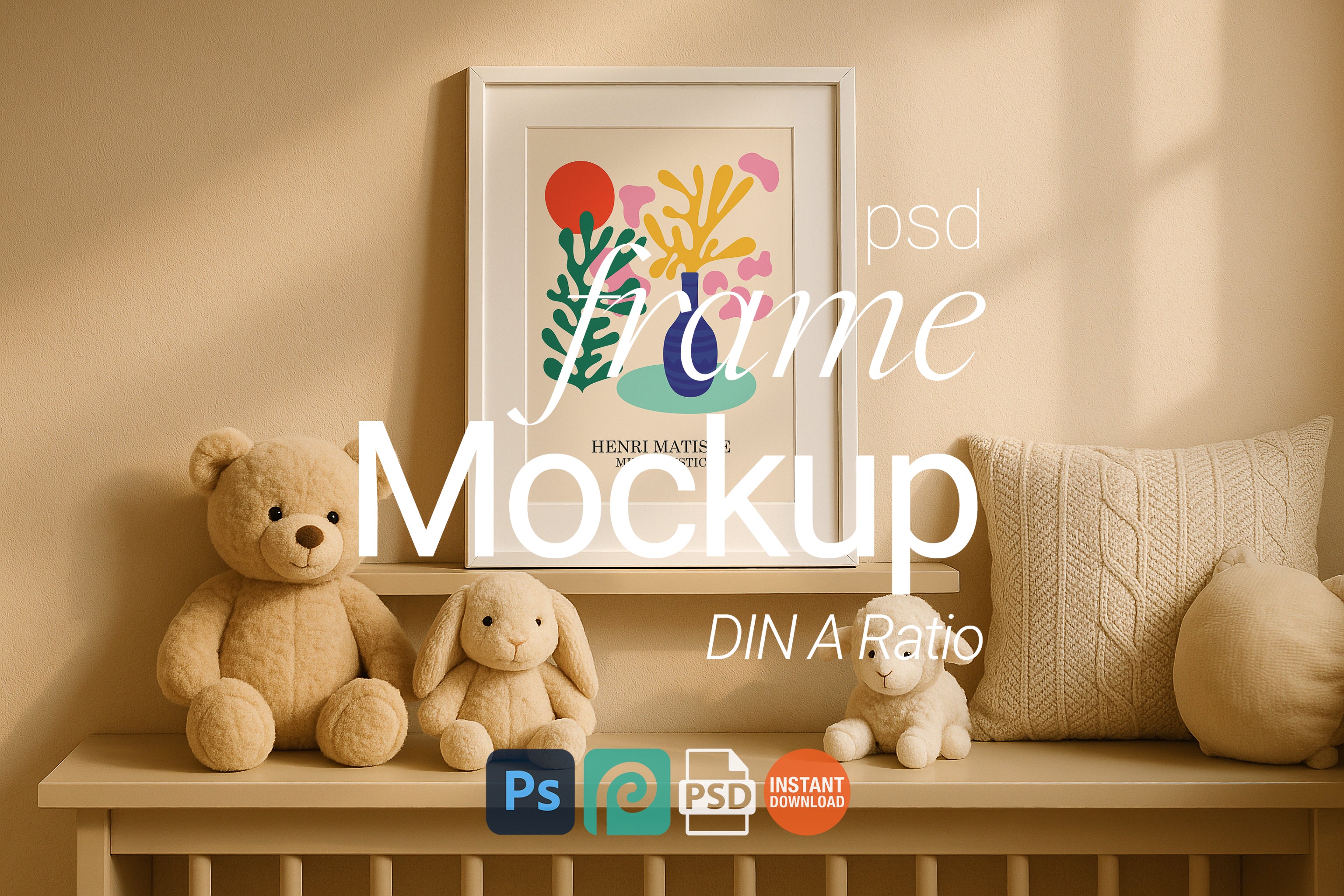 Single White Frame Mockup Nursery Poster Display Natural Wall Art PSD Digital Download