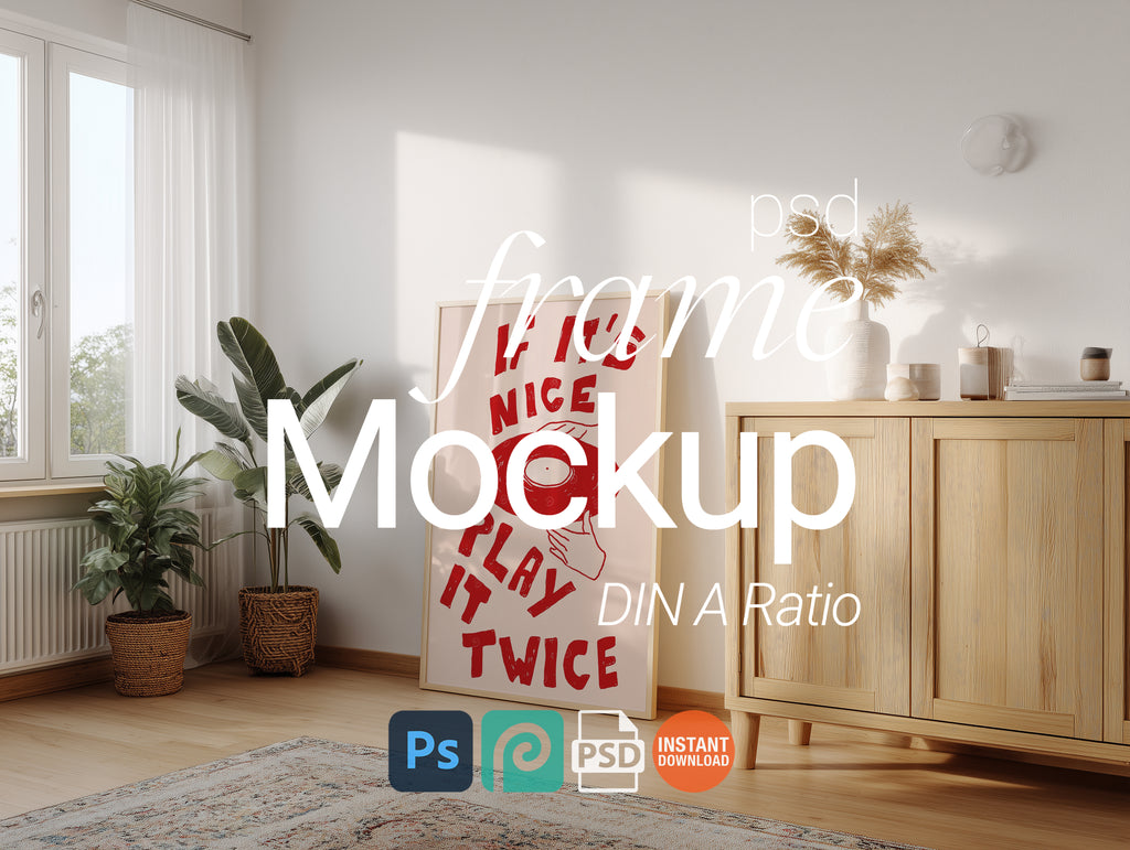 Poster Mockup PSD: Vertical Wooden Frame Picture PSD Template