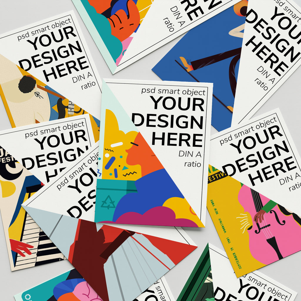 Multiple Poster Mockup Template DIN A Ratio Smart Object PSD Wall Art