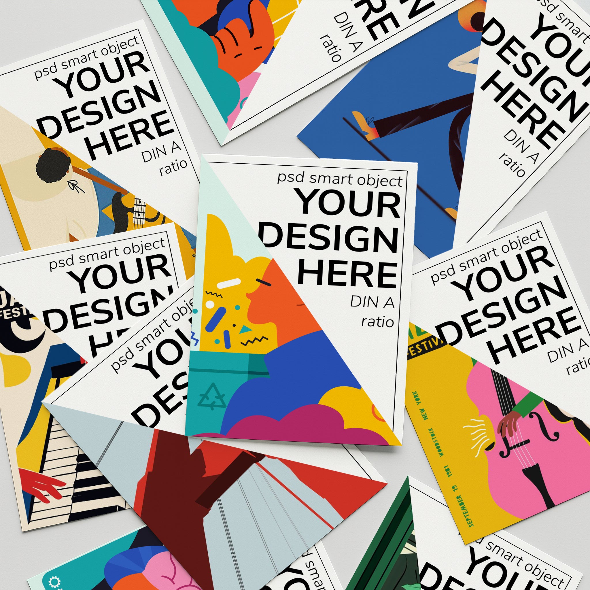 Multiple Poster Mockup Template DIN A Ratio Smart Object PSD Wall Art