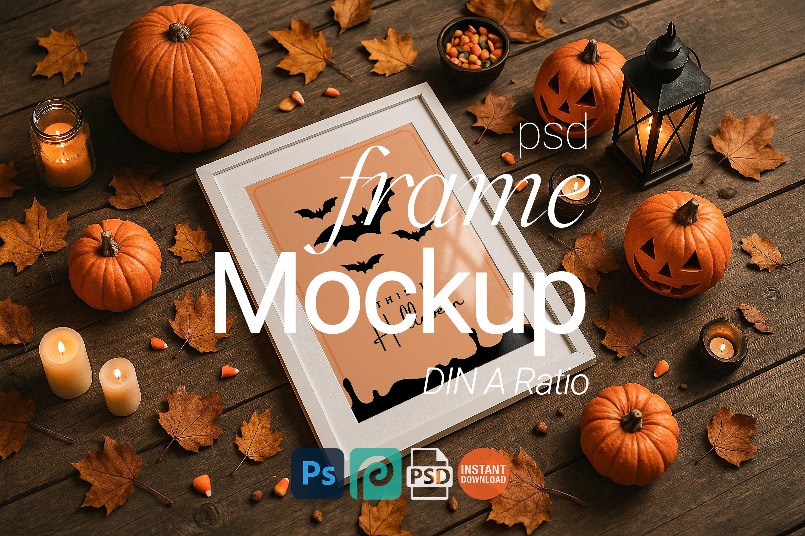 Halloween Frame Mockup Single Digital Poster Display Wall Art PSD