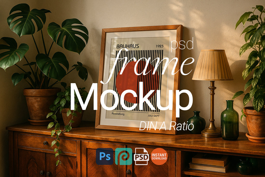 Vertical Frame Mockup Boho Style Poster Display Wooden Wall Art PSD Download