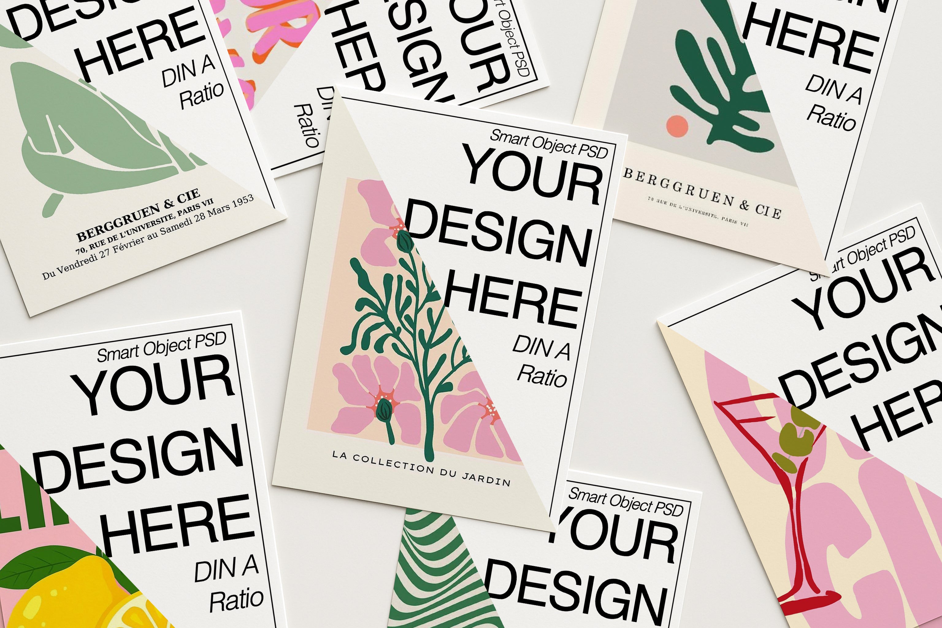 Stacked Multiple Poster Mockup Pile DIN A Paper Smart Object PSD Template