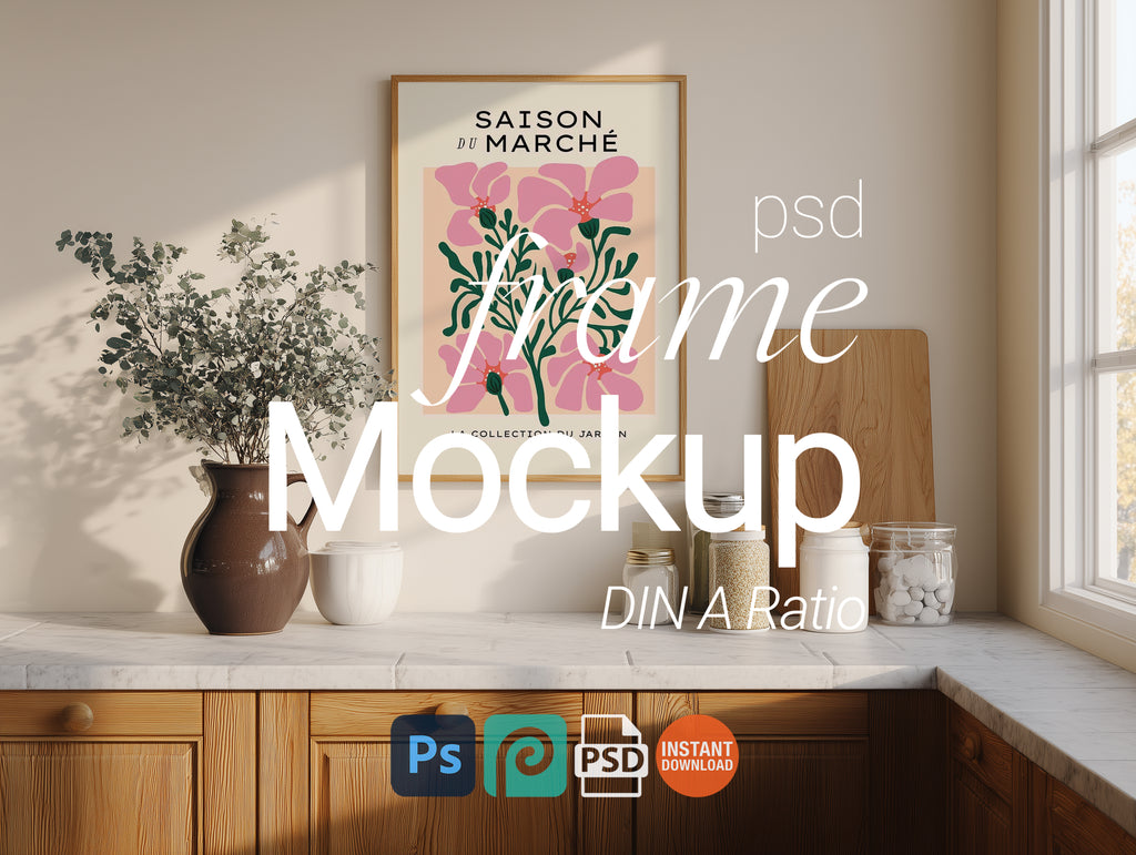 Gallery Frame Mockup PSD: Vertical Wooden Wall Art Template