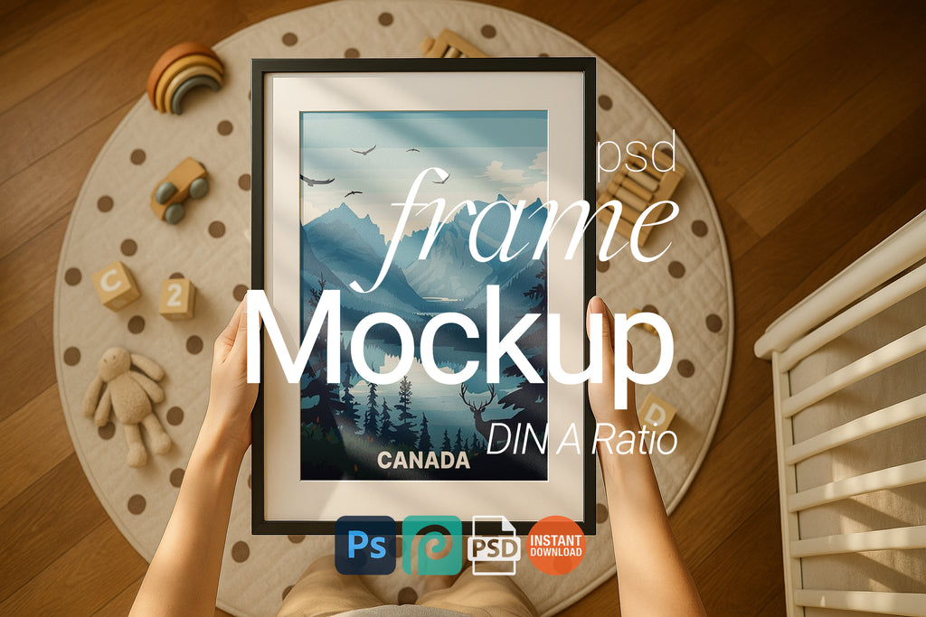 Single Wooden Frame Mockup Nursery Wall Art Poster Template