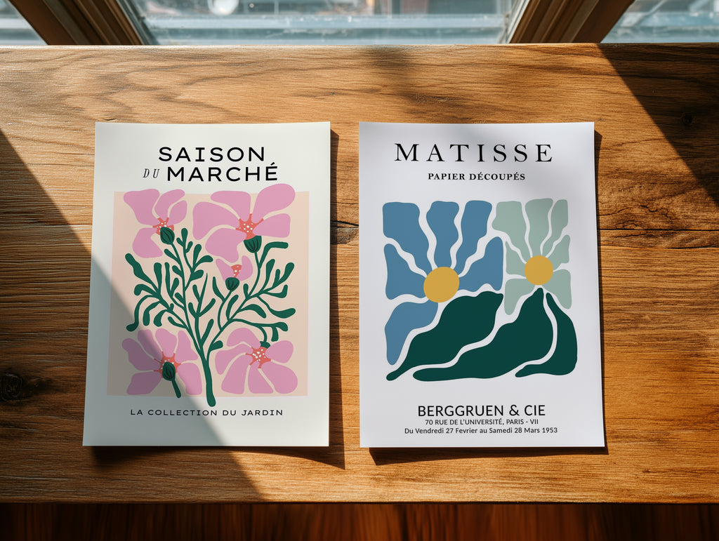 2 Vertical Poster Mockup PSD Flat Lay Sunlit Scene