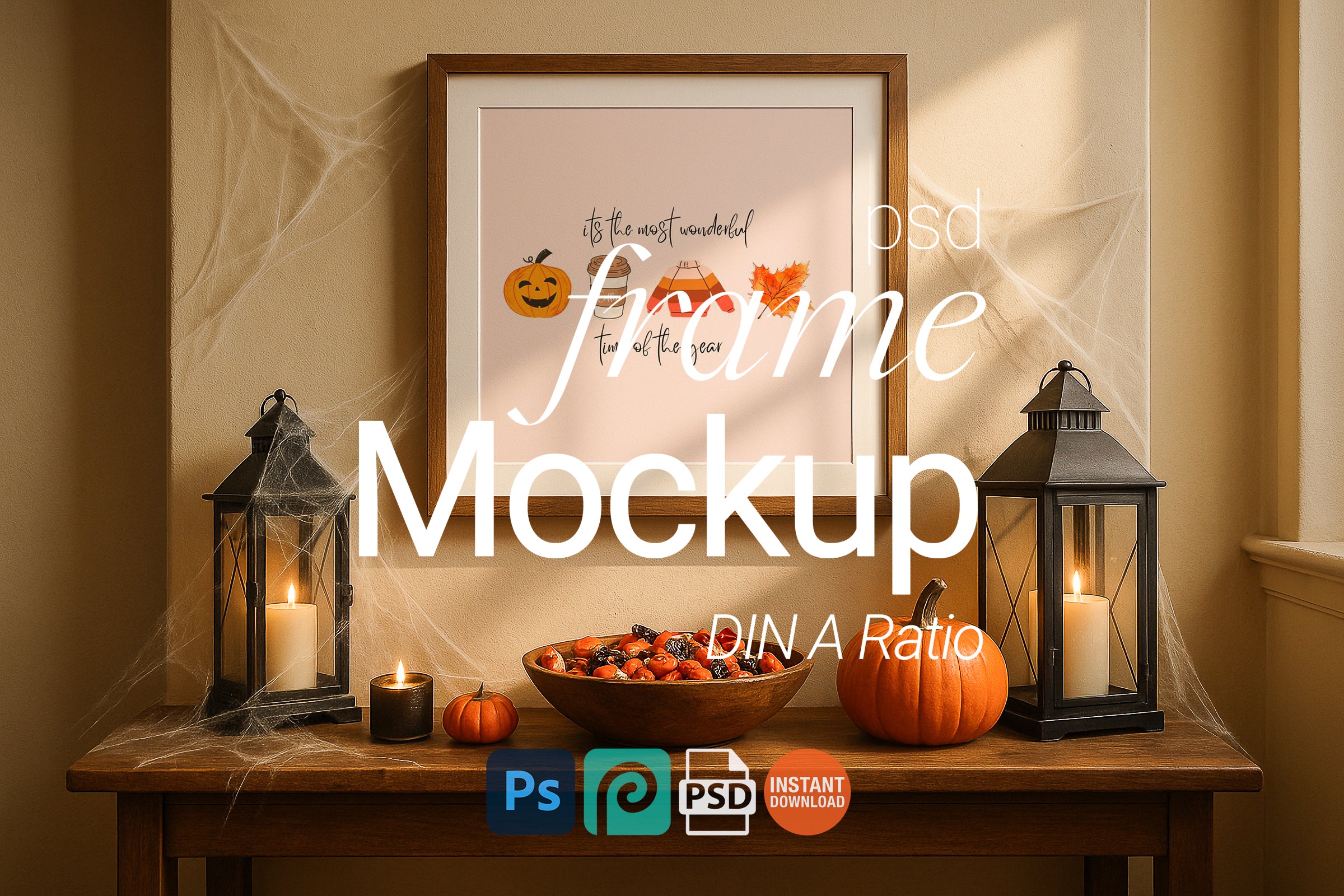 Halloween Square Frame Mockup Single Wall Art Digital Poster PSD Template