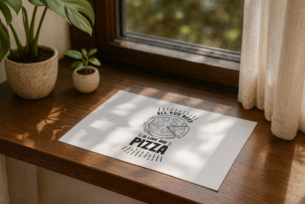 Poster mockup on windowsill with plants, A4 A3 horizontal print mockup, minimalist PSD template for printable wall art, artwork, photography or graphic design