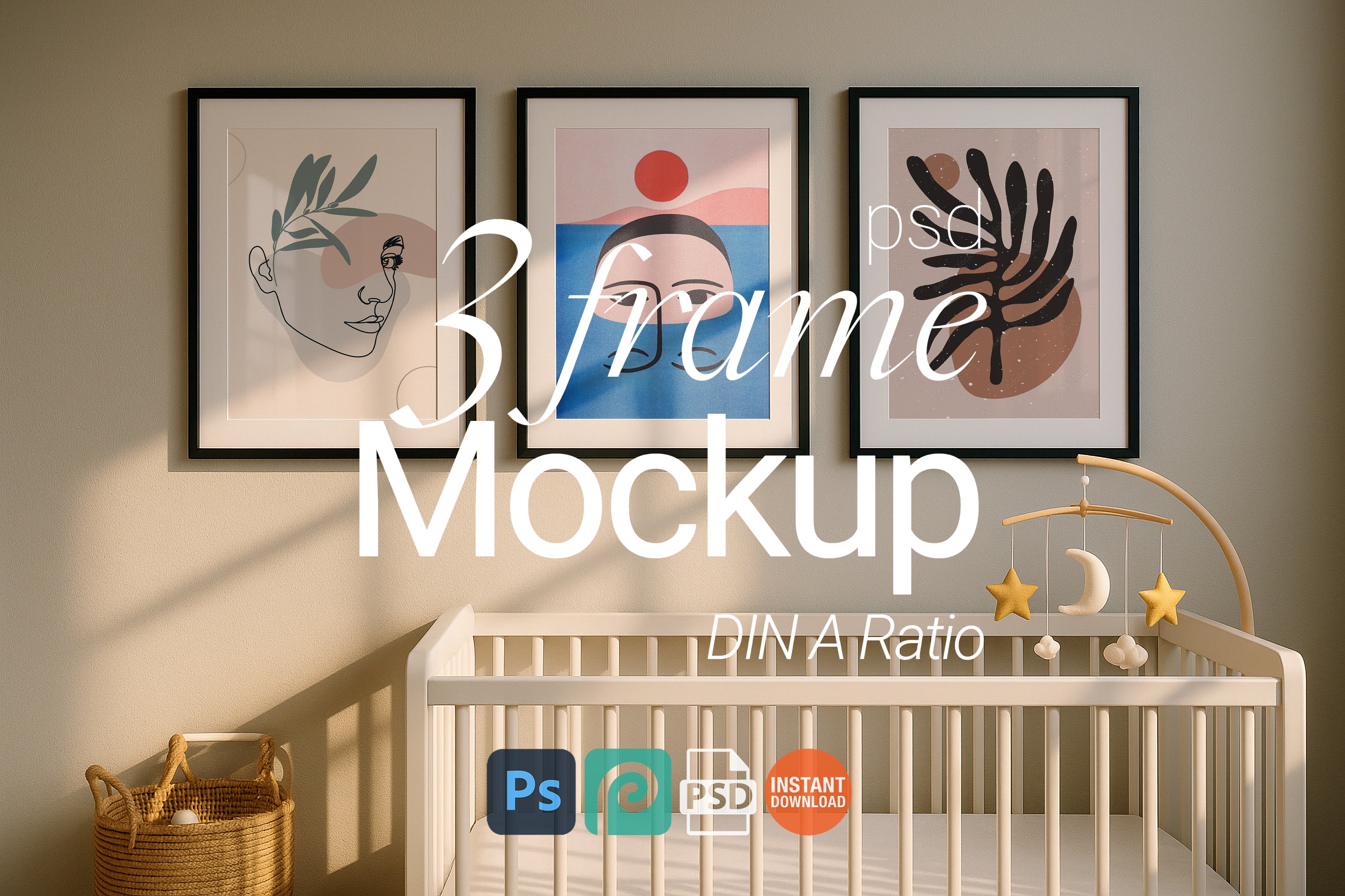 3 Frame Mockup Triple Poster Display Nursery Wall Art PSD Digital Download