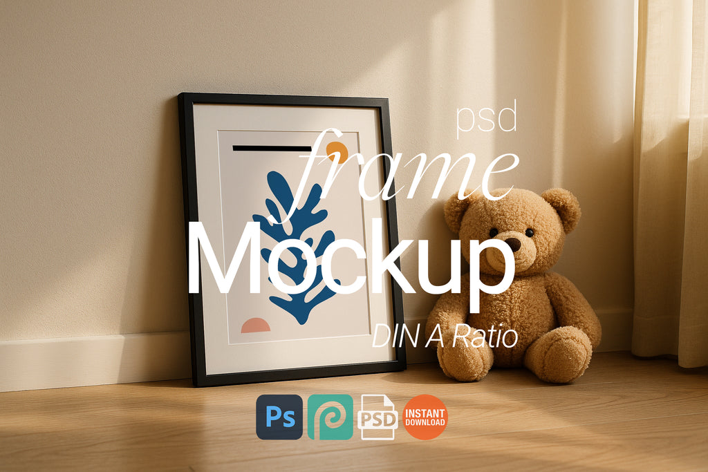 Single Black Frame Mockup Minimalist Nursery Wall Art Kids Room Poster Digital PSD Download